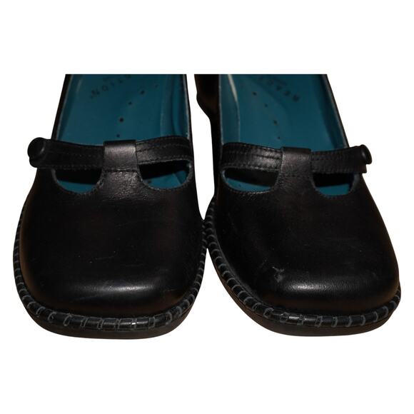 Kenneth Cole Reaction Black Leather Mary Jane Wedge Heels Women’s Size 9 Comfort - Picture 3 of 9